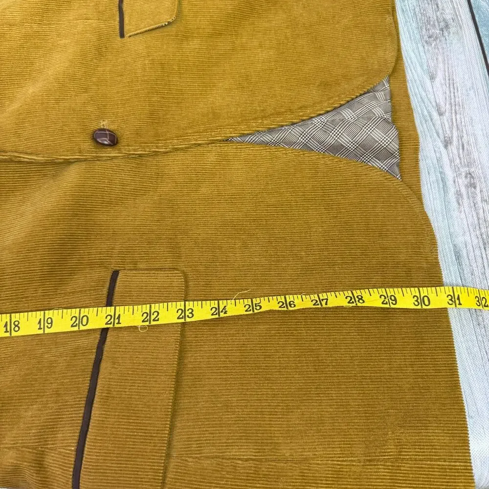 Tasso Elba Corduroy Blazer Tan Camel Medium Sports Coat Leather Buttons Jacket